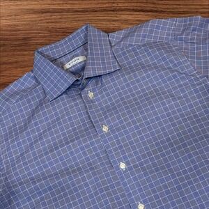 ETON Contemporary Dress Shirt Blue White‎ Plaid Mens Size 17 1/2 44
